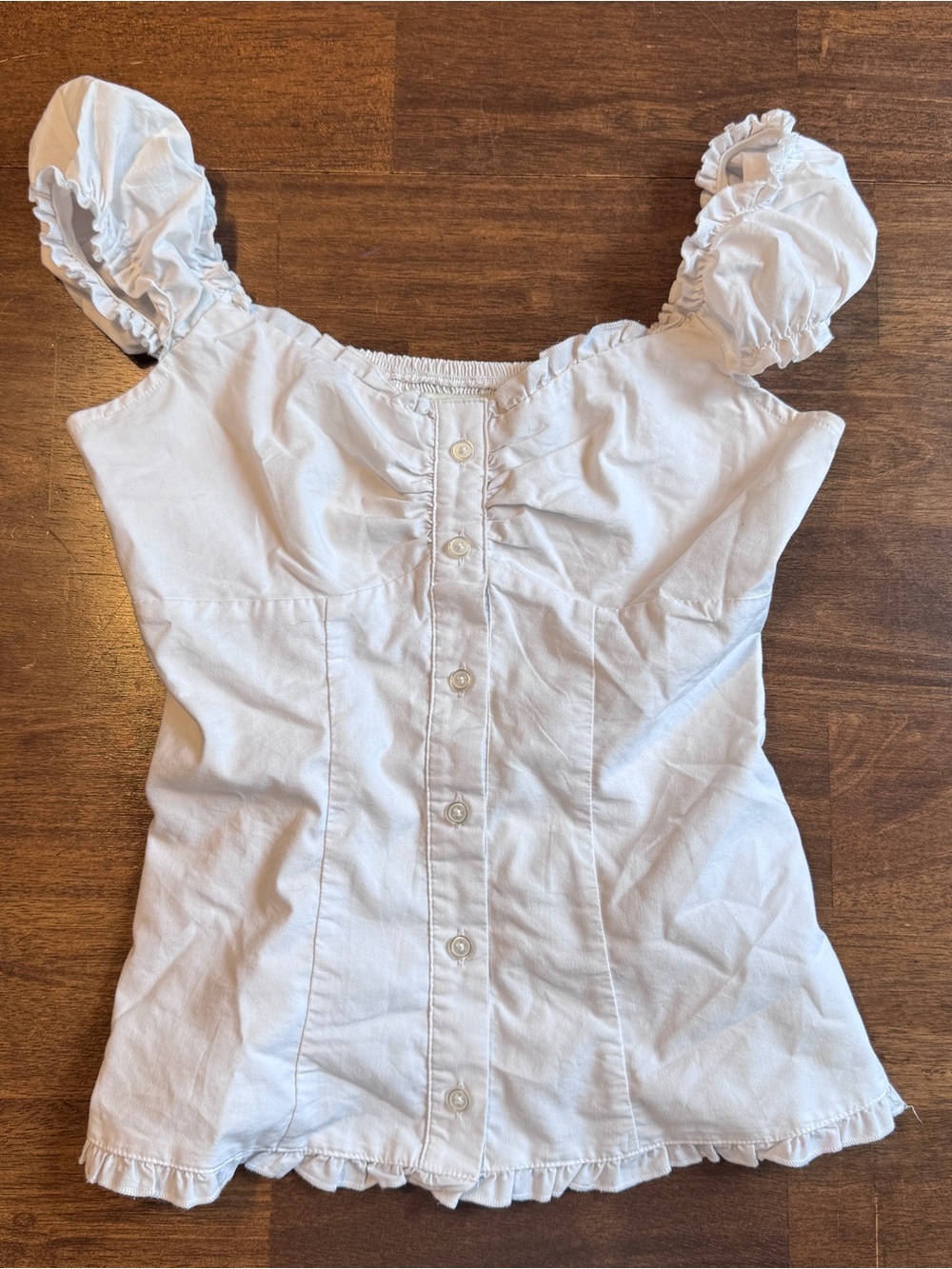 Hollister Women’s XS White Babydoll Top Puff Sleeve Ruffle Y2K Coquette